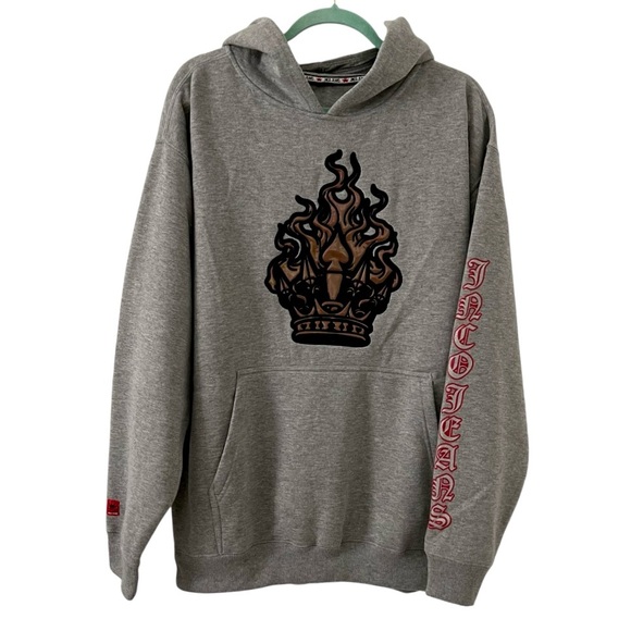 Jnco Hoodie Vintage Y2K 90s Crown Logo in Flames Patch Size Large/XL - Picture 2 of 12